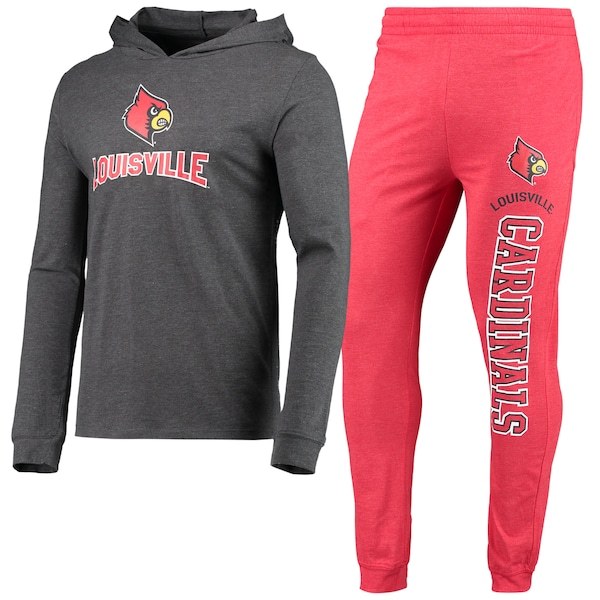 Louisville Cardinals Concepts Sport Meter Long Sleeve Hoodie T-Shirt & Jogger Pants Set - Heathered Red/Heathered Charcoal