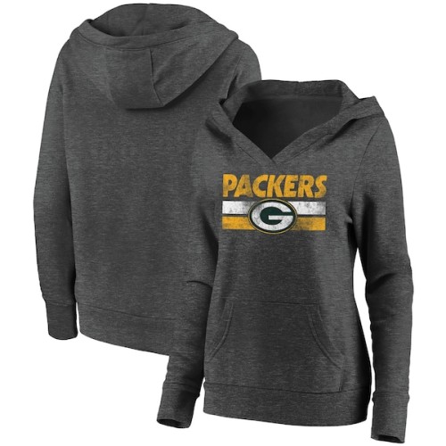 Green Bay Packers Fanatics Branded Women's First String V-Neck Pullover Hoodie - Heathered Charcoal