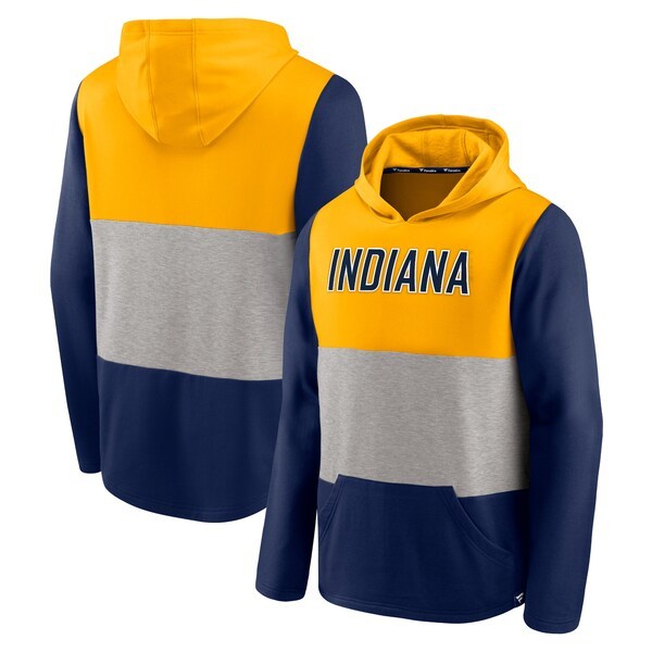 Indiana Pacers Fanatics Branded Linear Logo Comfy Colorblock Tri-Blend Pullover Hoodie - Gold/Navy