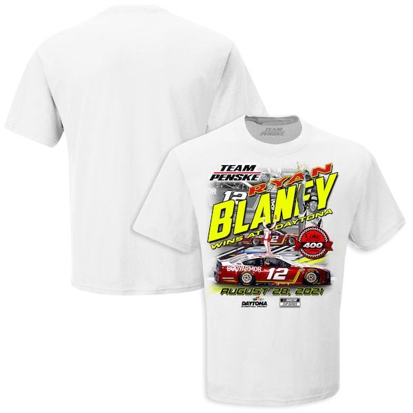Ryan Blaney Checkered Flag 2021 Coke Zero Sugar 400 Race Win T-Shirt - White