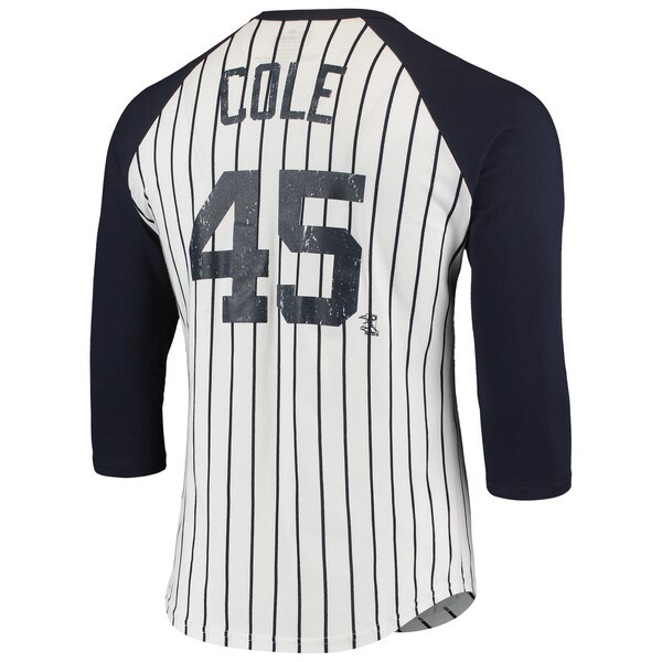 Gerrit Cole New York Yankees Majestic Threads Softhand Pinstripe Name & Number Raglan 3/4-Sleeve T-Shirt - White/Navy