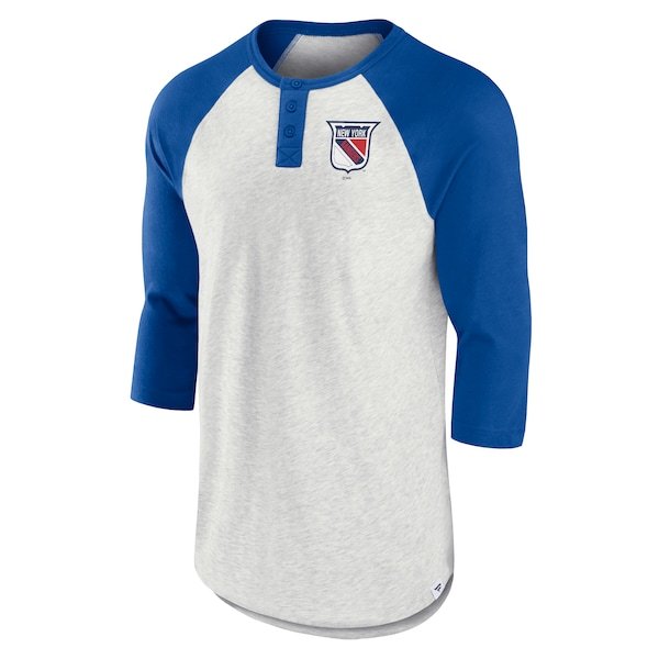 New York Rangers Fanatics Branded True Classics Better Believe Raglan Henley 3/4-Sleeve T-Shirt - Ash/Blue