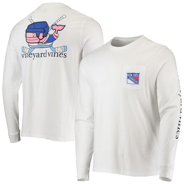 New York Rangers Vineyard Vines Hockey Helmet Pocket Long Sleeve T-Shirt - White