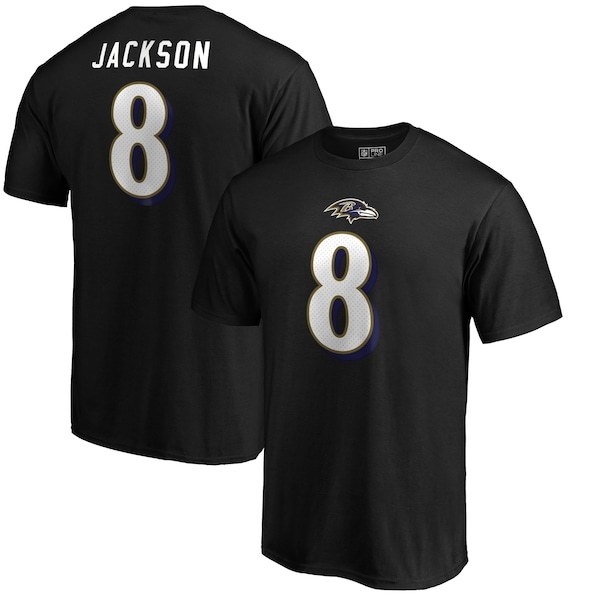 Lamar Jackson Baltimore Ravens NFL Pro Line by Fanatics Branded Authentic Stack Name & Number T-Shirt - Black