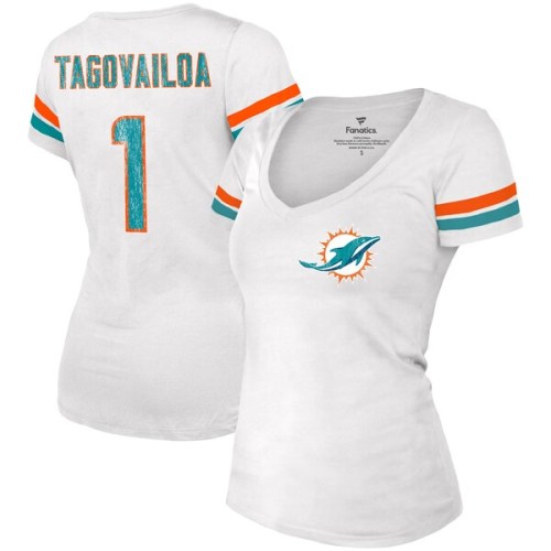 Tua Tagovailoa Miami Dolphins Fanatics Branded Women's Fashion Player Name & Number V-Neck T-Shirt - White