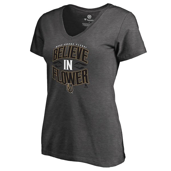 Marc-Andre Fleury Vegas Golden Knights Fanatics Branded Women's Hometown Collection Believe in Flower Slim Fit V-Neck T-Shirt - Heather Gray