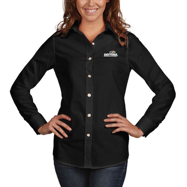 Daytona International Speedway Antigua Women's Dynasty Woven Button-Down Long Sleeve Shirt - Black