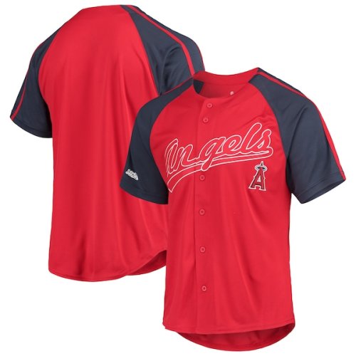 Los Angeles Angels Stitches Button-Down Raglan Replica Jersey - Red