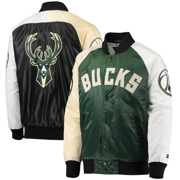 Milwaukee Bucks Starter Tricolor Remix Raglan Full-Snap Jacket - Hunter Green/Gold/White