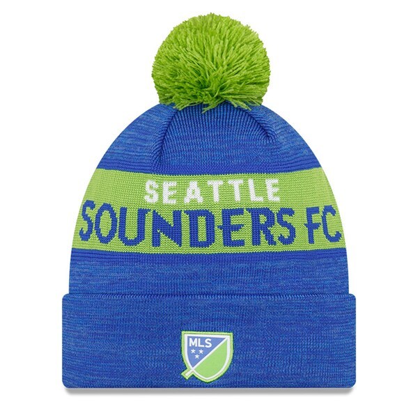 Seattle Sounders FC New Era Kick Off Cuffed Knit Hat with Pom - Blue