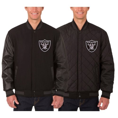 Las Vegas Raiders JH Design Wool & Leather Reversible Jacket with Embroidered Logos - Black