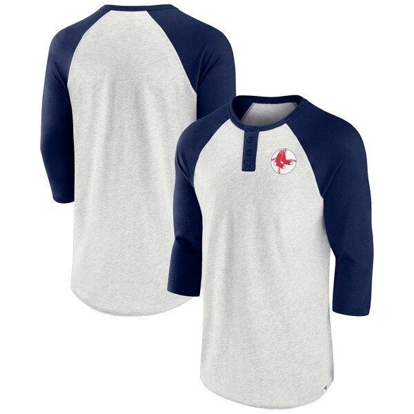 Boston Red Sox Fanatics Branded True Classics Better Believe Raglan Henley 3/4-Sleeve T-Shirt - Oatmeal/Navy