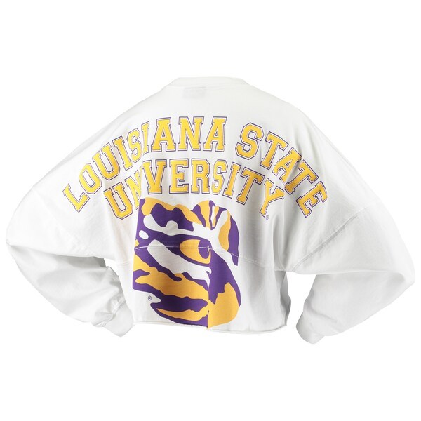 LSU Tigers Women's Raw Hem Cropped Spirit Jersey Long Sleeve T-Shirt - White