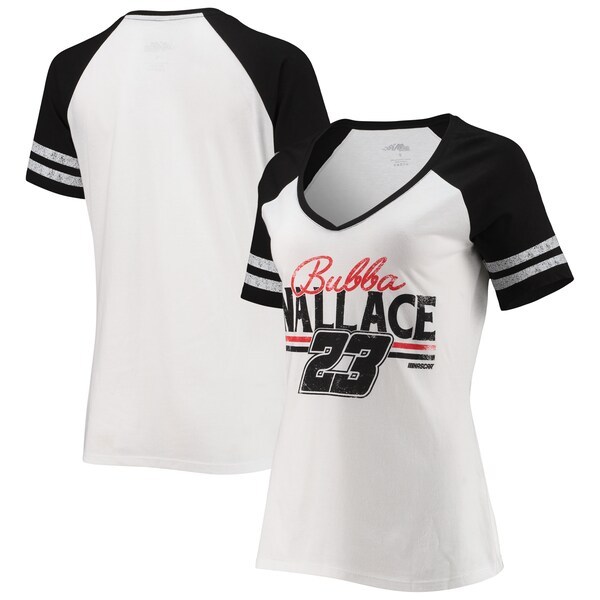 Bubba Wallace Women's Race Day Raglan V-Neck T-Shirt - White/Black
