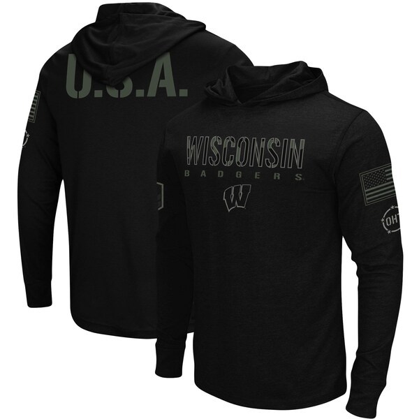 Wisconsin Badgers Colosseum OHT Military Appreciation Hoodie Long Sleeve T-Shirt - Black