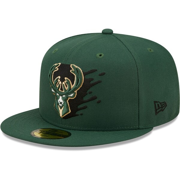 Milwaukee Bucks New Era Splatter 59FIFTY Fitted Hat - Hunter Green