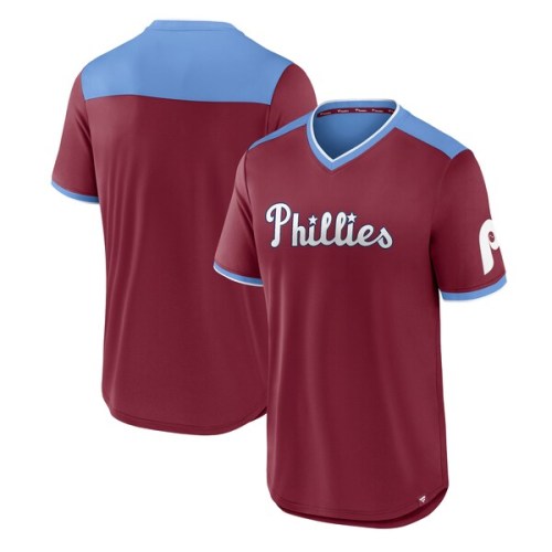 Philadelphia Phillies Fanatics Branded True Classics Walk-Off V-Neck T-Shirt - Burgundy/Light Blue