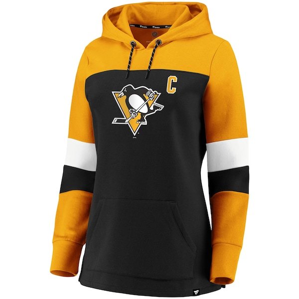 Sidney Crosby Pittsburgh Penguins Fanatics Branded Women's Heavy Block Pullover Hoodie - Black/Gold