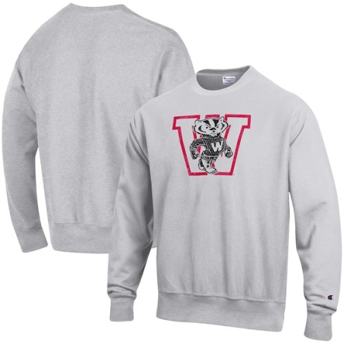 Wisconsin Badgers Champion Vault Logo Reverse Weave Pullover Sweatshirt - Heathered Gray