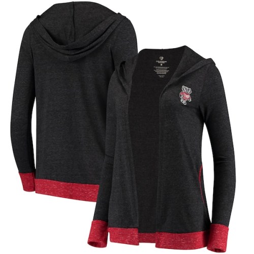 Wisconsin Badgers Colosseum Women's Steeplechase Open Hooded Tri-Blend Cardigan - Charcoal