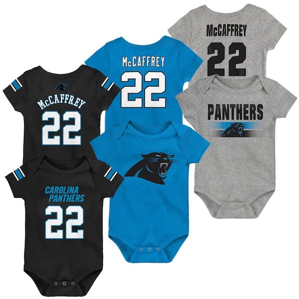 Christian McCaffrey Carolina Panthers Newborn & Infant Name & Number Three-Pack Bodysuit Set - Black/Blue/Heathered Gray