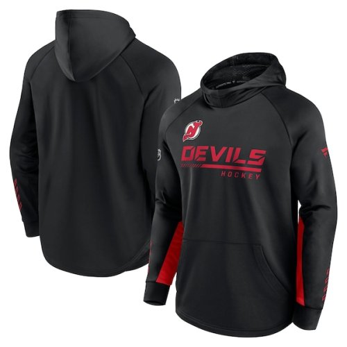 New Jersey Devils Fanatics Branded Authentic Pro Locker Room Raglan Pullover Hoodie - Black
