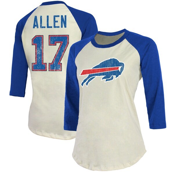 Josh Allen Buffalo Bills Fanatics Branded Women's Player Raglan Name & Number 3/4-Sleeve T-Shirt - Cream/Royal