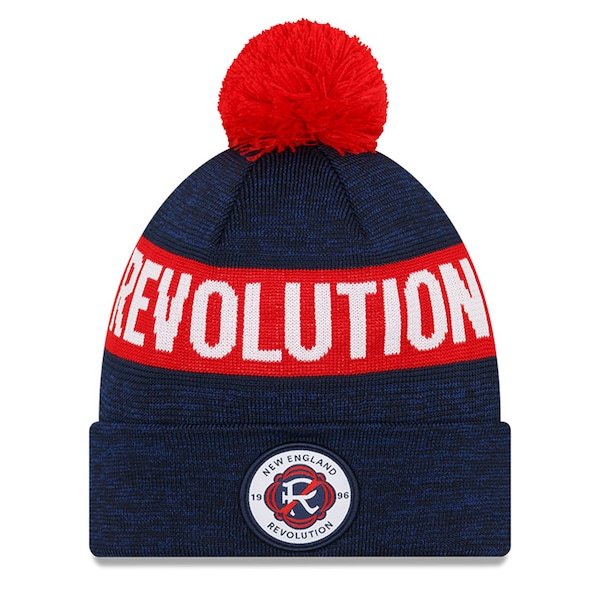 New England Revolution New Era Kick Off Cuffed Knit Hat with Pom - Navy