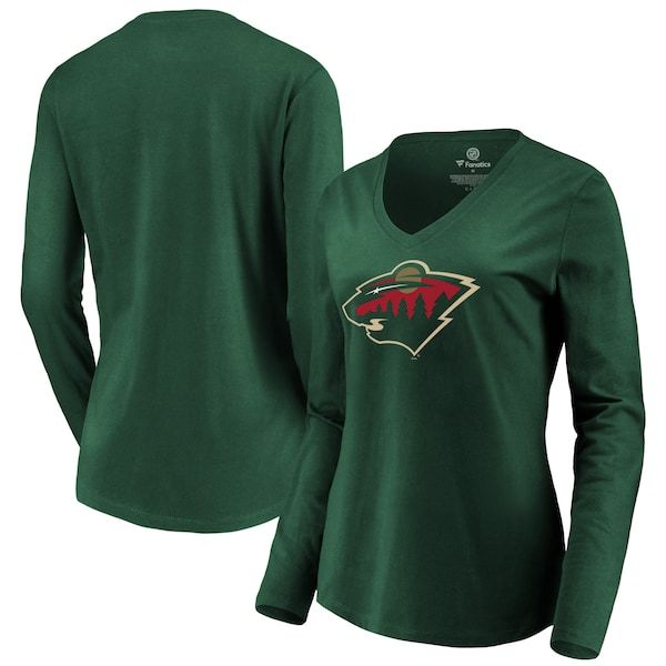 Minnesota Wild Fanatics Branded Women's Primary Logo Long Sleeve V-Neck T-Shirt - Green
