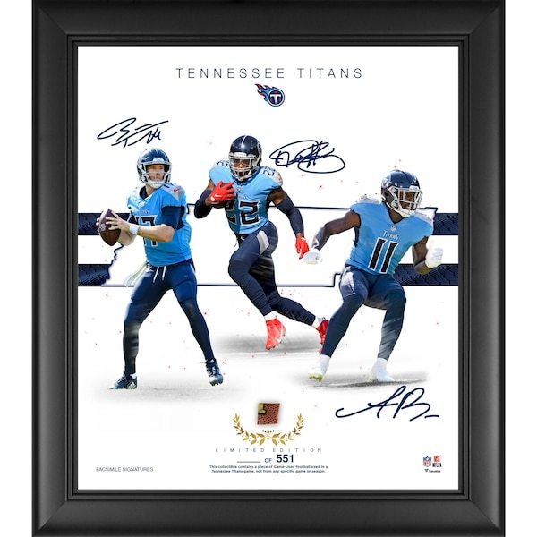 Ryan Tannehill, Derrick Henry & A.J. Brown Tennessee Titans Fanatics Authentic Facsimile Signature Framed 15" x 17" Franchise Foundations Collage with a Piece of Game-Used Football - Version 2 - Limited Edition of 551