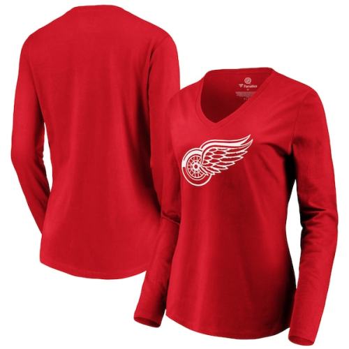 Detroit Red Wings Fanatics Branded Women's Primary Logo Long Sleeve V-Neck T-Shirt - Red