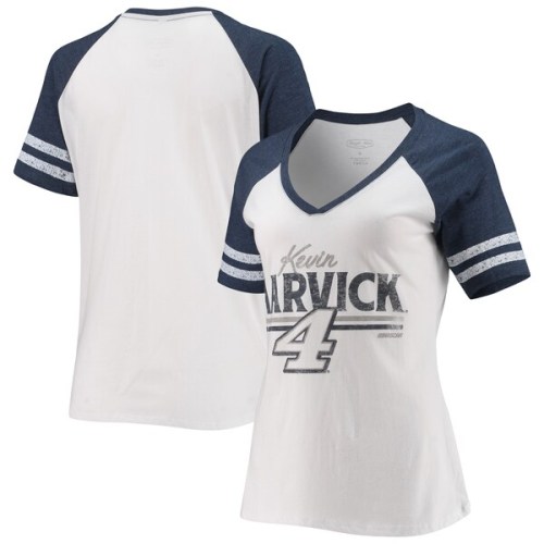 Kevin Harvick Women's Race Day Raglan V-Neck T-Shirt - White/Heather Navy