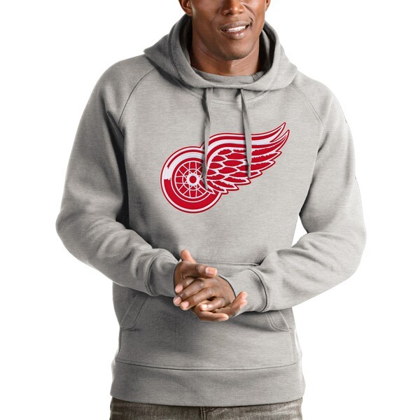 Detroit Red Wings Antigua Logo Victory Pullover Hoodie - Heathered Gray