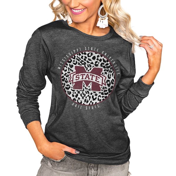 Mississippi State Bulldogs Women's Call the Shots Luxe Boyfriend Long Sleeve T-Shirt - Charcoal