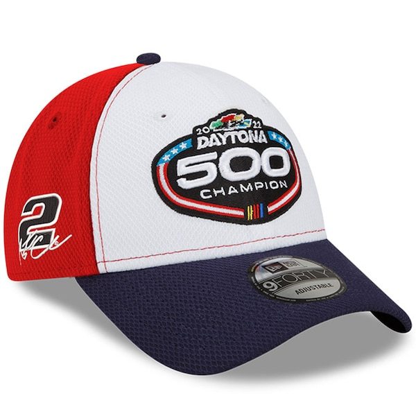 Austin Cindric New Era 2022 Daytona 500 Champion Victory Lane 9FORTY Snapback Adjustable Hat - White/Navy