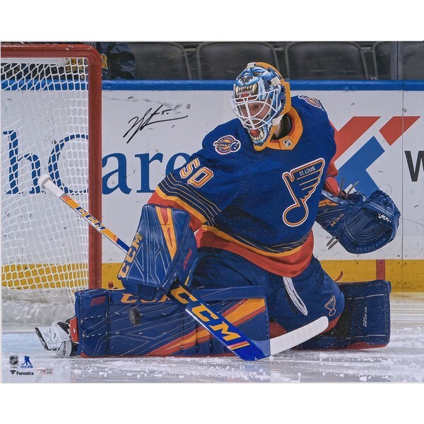 Jordan Binnington St. Louis Blues Fanatics Authentic Autographed 16" x 20" Throwback Alternate Jersey Photograph