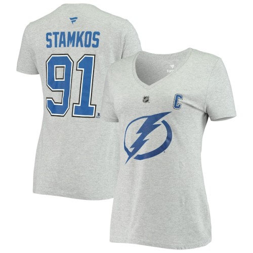Steven Stamkos Tampa Bay Lightning Fanatics Branded Women's Authentic Stack Name & Number V-Neck T-Shirt - Gray