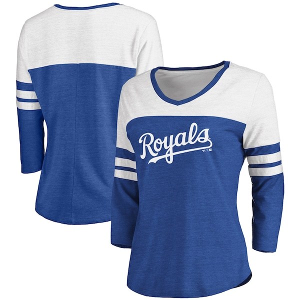 Kansas City Royals Fanatics Branded Women's Official Wordmark 3/4 Sleeve V-Neck T-Shirt - Heathered Royal/White