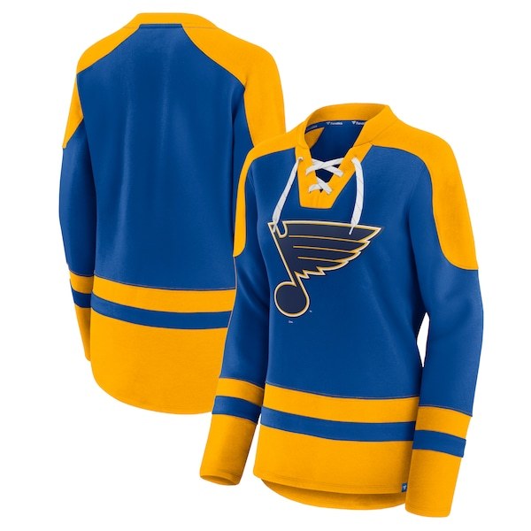 St. Louis Blues Fanatics Branded Women's Net Gain Fleece V-Neck Pullover Sweatshirt - Blue/Gold