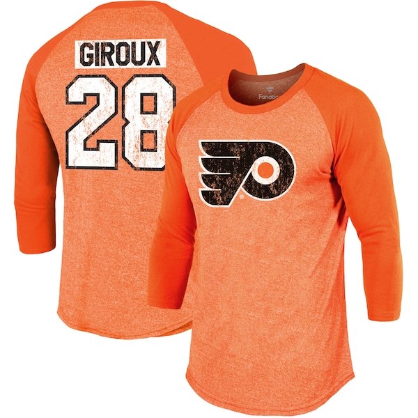 Claude Giroux Philadelphia Flyers Fanatics Branded Name & Number Tri-Blend Raglan 3/4-Sleeve T-Shirt - Orange