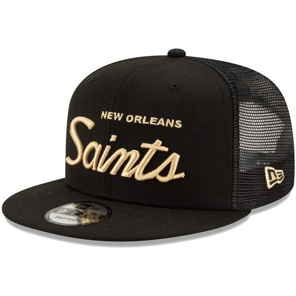 New Orleans Saints New Era Script Trucker 9FIFTY Snapback Hat - Black