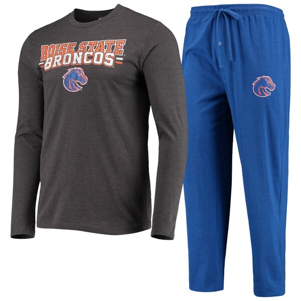 Boise State Broncos Concepts Sport Meter Long Sleeve T-Shirt & Pants Sleep Set - Royal/Heathered Charcoal