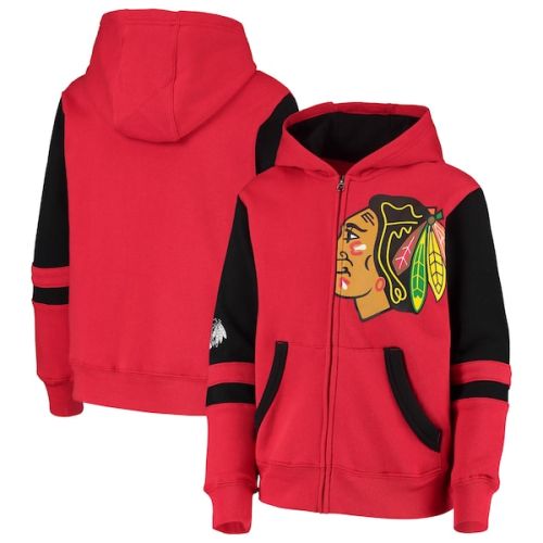 Chicago Blackhawks Youth Faceoff Colorblocked Fleece Full-Zip Hoodie Jacket - Red