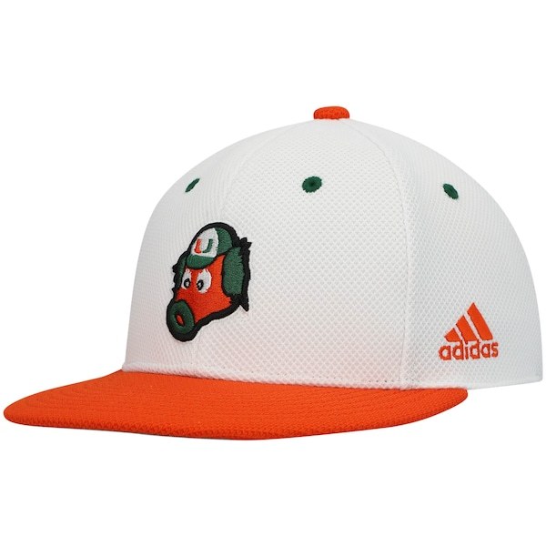 Miami Hurricanes adidas Miami Maniac On-Field Baseball Fitted Hat - White/Orange