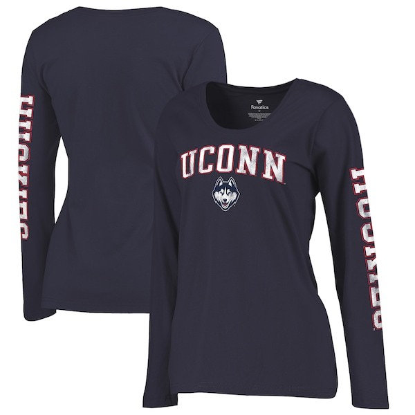 UConn Huskies Fanatics Branded Women's Arch Over Logo Scoop Neck Long Sleeve T-Shirt - Navy