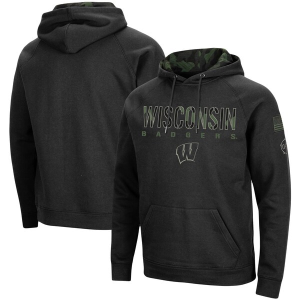 Wisconsin Badgers Colosseum OHT Military Appreciation Camo Pullover Hoodie - Black