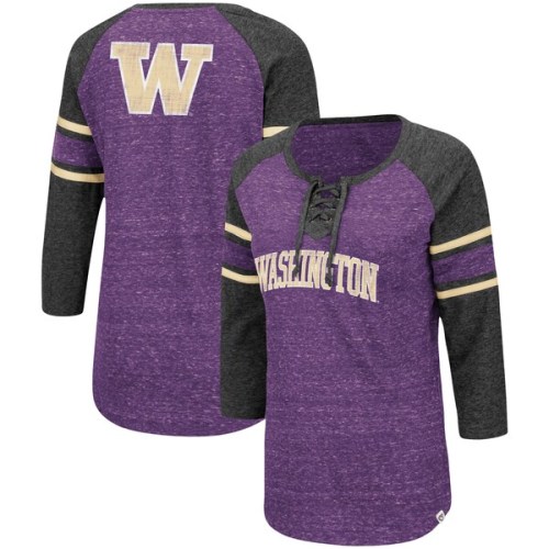 Washington Huskies Colosseum Women's Scienta Pasadena Raglan 3/4 Sleeve Lace-Up T-Shirt - Purple/Heathered Charcoal