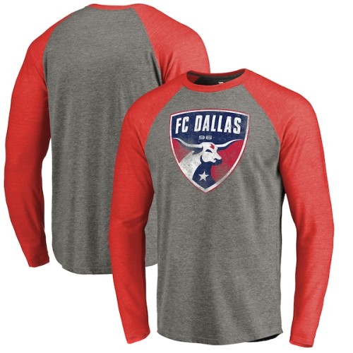 FC Dallas Fanatics Branded Distressed Primary Logo Raglan Tri-Blend T-Shirt - Heathered Gray