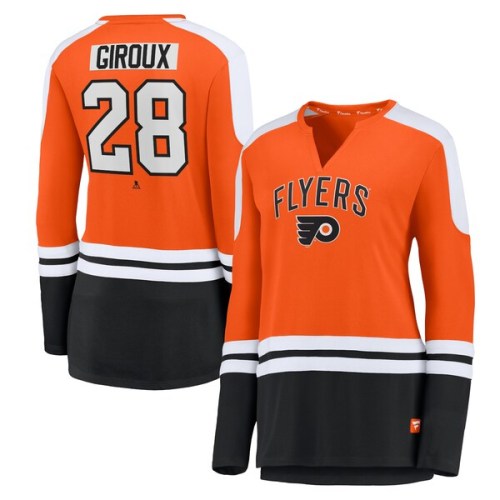 Claude Giroux Philadelphia Flyers Fanatics Branded Women's Power Player Long Sleeve Notch Neck T-Shirt - Orange/Black