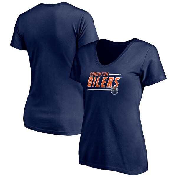 Edmonton Oilers Fanatics Branded Women's Plus Size Mascot In Bounds V-Neck T-Shirt - Navy
